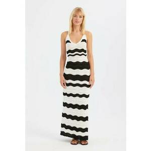 Rochie maxi - cu dungi - decolteu in V - crapaturi laterale - textil - Multicolor - imagine