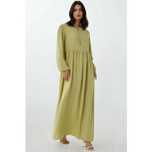 Rochie maxi - croiala in forma de A - guler rotund - verde - textil imagine
