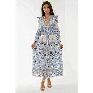 Rochie maxi - imprimeu vibrant - decolteu in V - multicolor - textil imagine