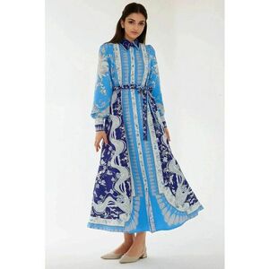 Rochie maneca lunga - albastra - textil imagine