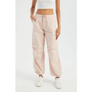 Pantaloni dama - cargo - talie medie - snur - roz - textil imagine