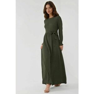 Rochie maxi - texturata - guler rotund - kaki - jerseu imagine