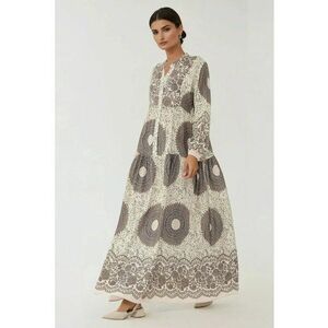 Rochie maxi - maneca lunga - imprimeu - bej - viscoza imagine
