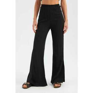 Pantaloni dama evazati - talie inalta - crapatura laterala - negru - textil imagine