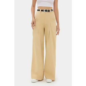 Pantaloni dama - plisati cu talie inalta - croiala larga - natur - poliester imagine