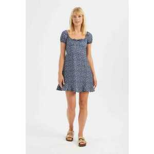 Rochie mini - floral - umeri goi - albastra - textil imagine