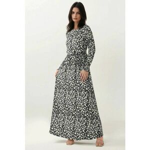 Rochie maxi guler rotund - imprimeu floral - maneci lungi - negru - jerseu imagine