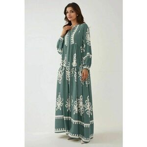 Rochie maxi imprimeu - maneca lunga - verde - viscoza imagine