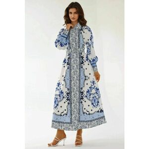 Rochie maxi maneca lunga - albastru - textil imagine