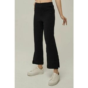 Pantaloni dama - texturati - talie inalta - negru - bumbac-elastan imagine