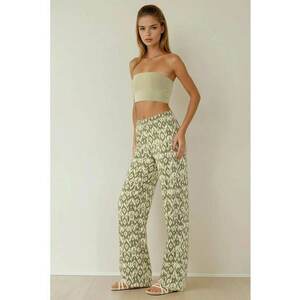 Pantaloni dama - cu imprimeu - talie inalta - croi larg - verde - poliester-elastan imagine