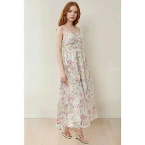 Rochie maxi imprimeu floral - decolteu in V - bumbac - multicolor imagine