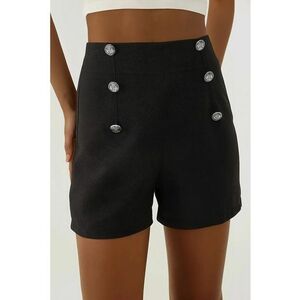 Pantaloni scurti - talie inalta - negri - poliester imagine