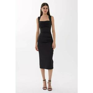 Rochie midi - mulata - decolteu patrat - neagra - jerseu imagine