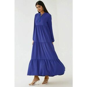 Rochie maxi - maneca lunga - guler rotund - textil - albastra imagine