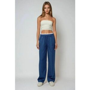 Pantaloni dama - talie elastica - croiala larga - bleumarin - textil imagine