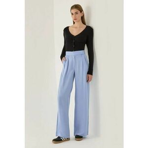 Pantaloni dama - cu dantela - talie inalta - albastri - lyocell imagine