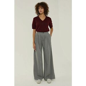 Pantaloni dama - plisati - picior larg - gri - poliester-viscoza imagine