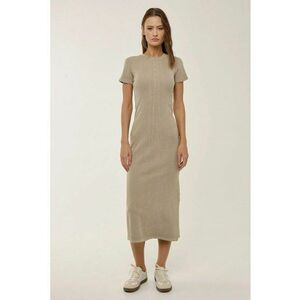 Rochie midi - maneca scurta - guler rotund - bej - tricotaj imagine