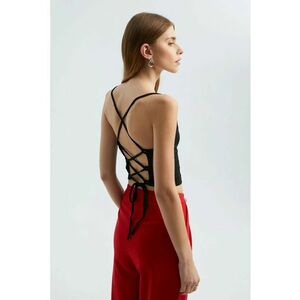 Top cu bretele spaghete - detaliu la spate - negru - jerseu imagine