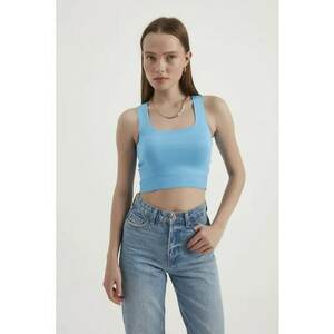 Top Crop Basic fara maneci - guler patrat - textil - 48745 - Albastru imagine