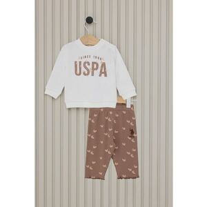 Set de bluza de trening si pantaloni cu imprimeu - Alb/Maro nisip imagine