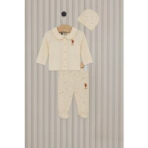 Set de colanti si camasa cu guler Peter Pan si striatii - 2 piese - Crem imagine