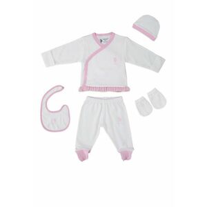 Set de imbracaminte de bumbac cu imprimeu logo - 5 piese - Alb/Roz imagine
