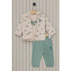 Set de imbracaminte din amestec de bumbac - 3 piese - Verde pal/Crem imagine