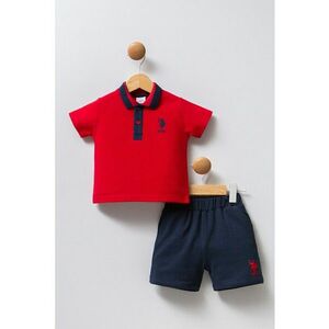 Set de tricou polo si pantaloni scurti - 2 piese - Rosu vermillion/Bleumarin imagine