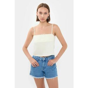 Top de pijama scurt - cu dungi - guler patrat - alb - textil imagine