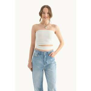 Top bandeau fara bretele - decupat - alb - textil imagine