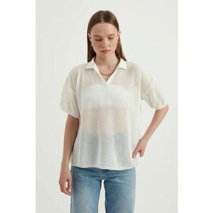 Camasa casual - guler polo - texturata - maneca scurta - culoare naturala - plasa imagine
