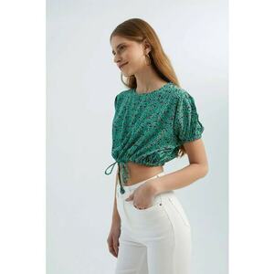 Top scurt decolteu rotund - imprimeu floral - verde - textil imagine