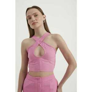 Top scurt - decolteu halter - roz - material de inalta calitate imagine