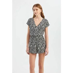 Salopeta - imprimeu zebra - decolteu in V - neagra - textil imagine