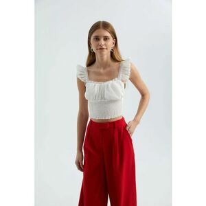 Top fara maneci - smocked - alb - textil imagine