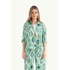 Camasa boho dama - cu maneca scurta - satin - alb/verde imagine