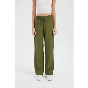 Pantaloni dama - drepti - talie medie - elastic - verde - textil imagine