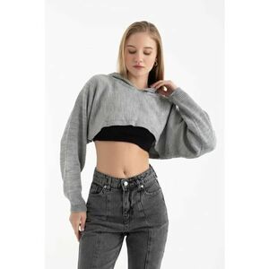 Pulover scurt cu gluga - gri - tricot imagine