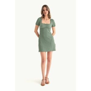 Rochie mini - decolteu patrat - decupaj spate - verde - jerseu imagine