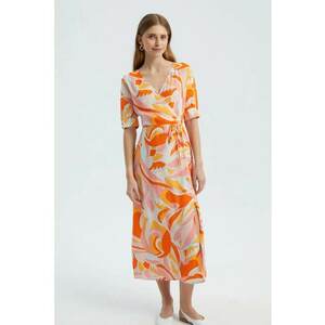 Rochie maxi - decolteu tip surplis - crapatura laterala - portocalie - textil imagine