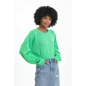 Pulover dama scurt - cu guler rotund - rupt - tricot - Verde lime - imagine