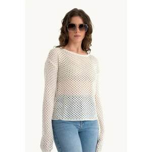 Pulover crosetat guler rotund - tricot - design elegant - Alb - imagine