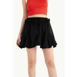 Fusta mini plisata dama - textil - talie inalta - detaliu in talie - negru imagine