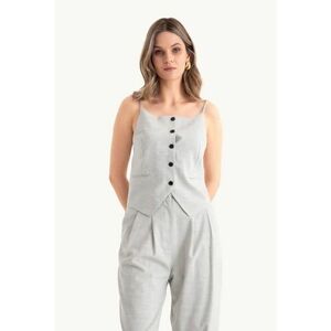 Top cu bretele fine si nasturi - gri - textil imagine
