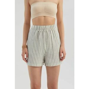 Pantaloni scurti dama - cu talie inalta - dungi - culoare naturala - material textil imagine