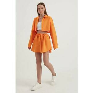 Fusta mini - talie inalta - snur - portocalie - textil imagine