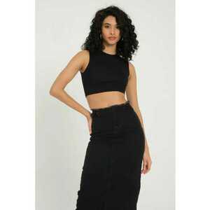 Tricou dama - crop basic - guler rotund - negru - textil imagine