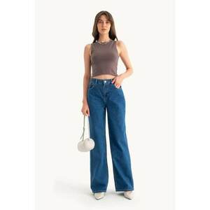 Maiou - Basic cu Guler Rotund - culoare maro - material jerseu - imagine
